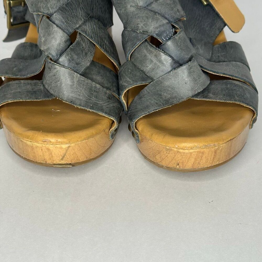 Korks Berengo Wood Heel Sandals Blue Leather | Women Size 10 - Picture 3 of 14